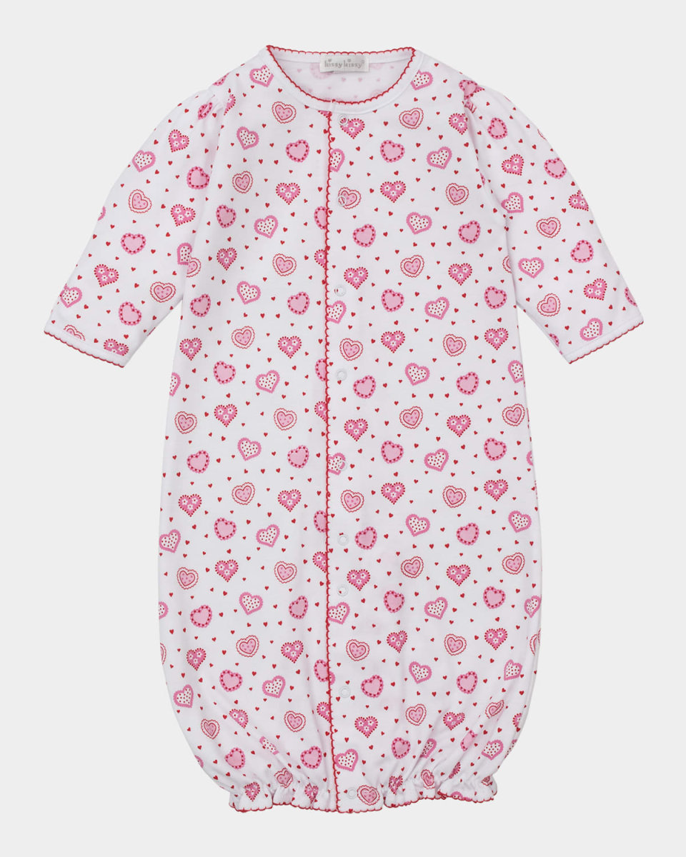 Girl's Heartfelt Hearts Convertible Gown and Hat Set, Size Newborn-